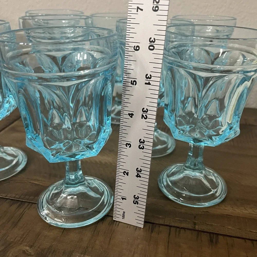 5 1/4 Inch Aqua Blue Pedestal Tumblers Fairfield By Anchor Hocking Set Of Eight‎